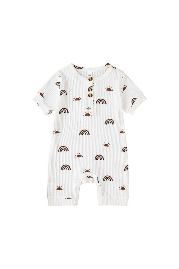 Baby Boys Girls Pajamas Playsuits Clothes Short Sleeve Cotton Jumpsuit Rainbow Print Jumpsuit Summer Suit 3 6 12 18 24 Months Sleepwear Loungewear Pjs Sleepers Romper Onesie 12-18 Months