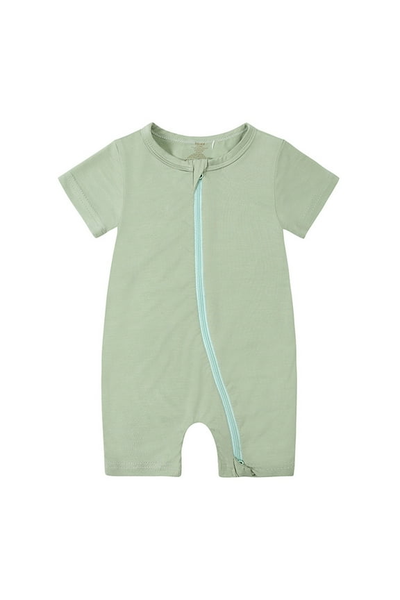Baby Boys Girls Romper Bamboo Rompers Zipper Short Sleeve Jumpsuit Sleepwear Loungewear Pjs Sleepers Pajamas Onesie Light Green 3-6 Months