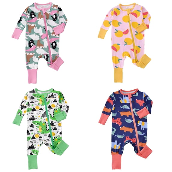 Weebloom Baby Boys Girls Romper Footless Bamboo 4 Pack Zip Up Bodysuits Long Sleeve Soft Outfit Toddler Comfortable Sleepwear Loungewear Pjs Sleepers Onesie Pajamas 3-24 Months