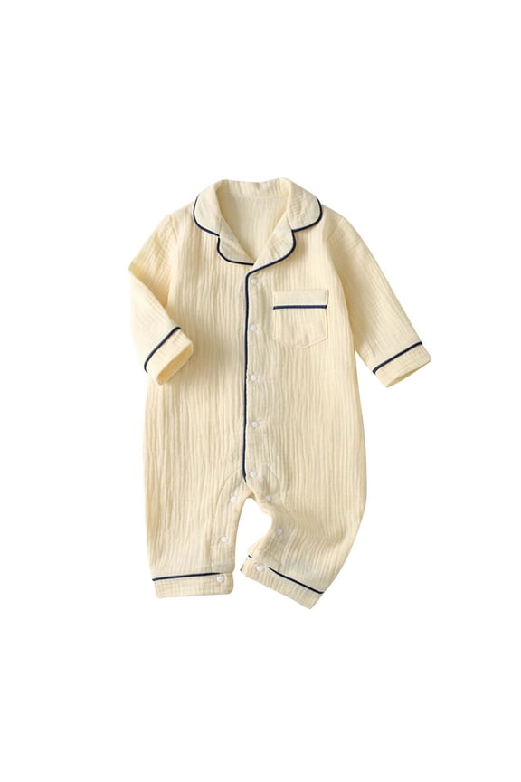 Baby Boys Girls Romper Button Up Pj's Jumpsuit Clothes Sleepwear Loungewear Pjs Sleepers Pajamas Onesie Light Yellow 3-6 Months
