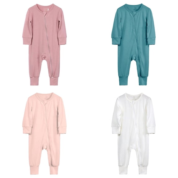 Weebloom Baby Boys Girls Sleepers Footless Bamboo 4 Pack Cotton Rompers Zip Up Long Sleeve Sleepwear Loungewear Pjs Romper Pajamas Onesie 0-24 Months