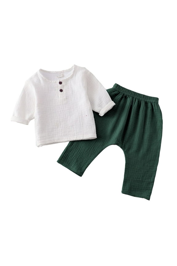 Baby Boys Summer Clothes Set Girl Solid Pullover Long Sleeve Linen Sweatshirt T Shirt Nine Inch Pants Crewneck Tops Shorts for Holiday Beach Outfit Set 1-6 Years