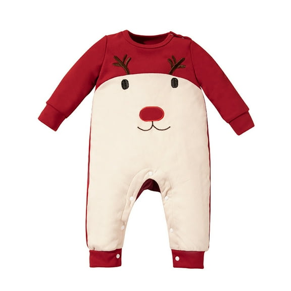 Weebloom Baby Christmas Pajamas Boys Girls Bodysuit Solid Long Sleeve Jumpsuit Cute Outfits 12-18 Months