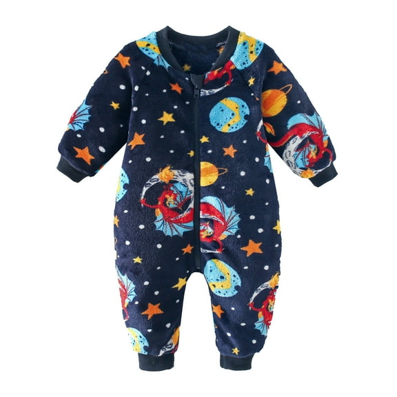 Weebloom Baby Christmas Sleepers Print Zipper Jumpsuit Winter Clothes Pajamas 6-12 Months