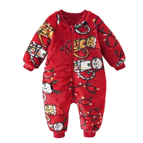 Weebloom Baby Girl Christmas Outfits Print Zipper Jumpsuit Winter Clothes Rompers 2-3 Years