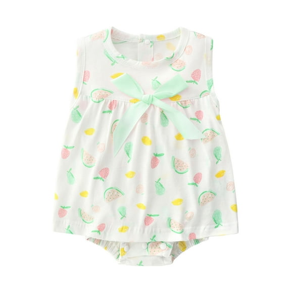 Weebloom Baby Girl Clothes Set Kids Cute Cartoon Prints Sleeveless Jumpsuit Skirt Dress Clothes Girls Romper Green 12-18 Months