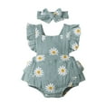 thumbnail image 1 of Weebloom Baby Girl Clothes Set Clothes Daisy Print Crepe Set 2Pc Set Girls Romper Green 3-6 Months, 1 of 9