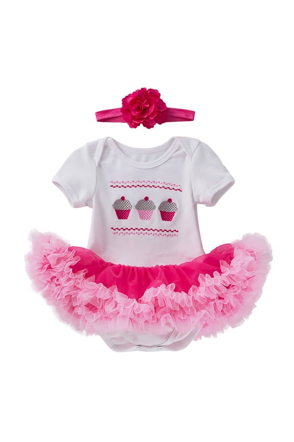 Baby Girl Clothes Set Summer Embroidery Cake Love Pattern Clothes Round Neck Short Sleeves Casual Going Out Girls Romper Pink 12-24 Months