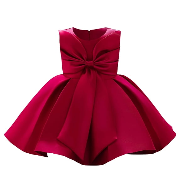 Weebloom Baby Girl Dresses Bow Sleeveless Oversized Bowknot Tutu Dress Wedding Party Pageant Birthday Dress Formal Gown Elegant Red 18-24 Months