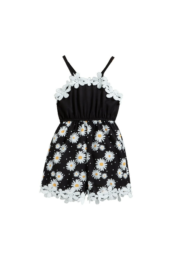 Baby Girl Outfits Kids Floral Flowers Prints Sleeveless Strap Jumpsuit Pants Set Girls Outfit Black 18-24 Months