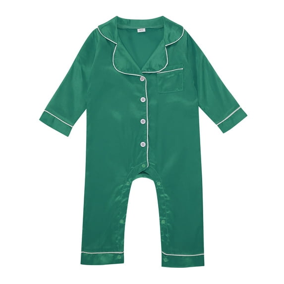 Weebloom Baby Girl Outfits Newborn Infant Silk Rompers Button Down Long Sleeve Satin Pj'S Jumpsuit Sleepers 6-12 Months Green