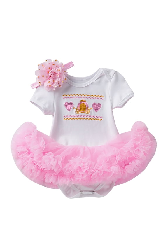 Baby Girl Outfits Summer Embroidery Cake Love Pattern Clothes Round Neck Short Sleeves Casual Going Out Girls Outfit Pink 3-6 Months