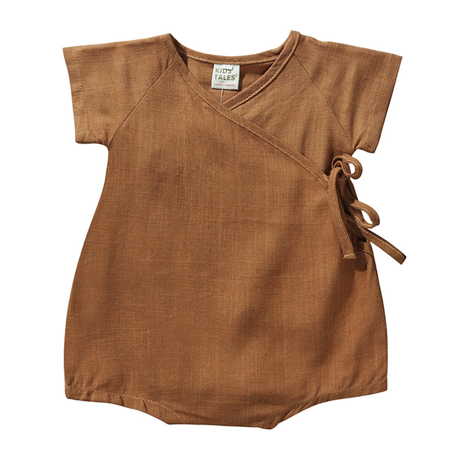 Body kimono para bebé niña o niño, bata de lino y algodón, pijama de color sólido, café, 12-18 meses