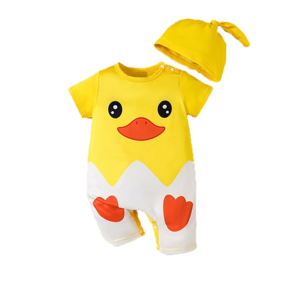 Weebloom Baby Girl Romper Cartoon Unisex Boys Short Sleeve Jumpsuit Sleep Play Clothes Girls Outfit Yellow 3-6 Months