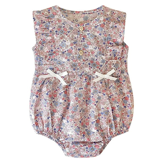 Weebloom Baby Girl Romper Fly Sleeve Floral Prints Bowknot Summer Bodysuits Girls Outfit Pink 18-24 Months