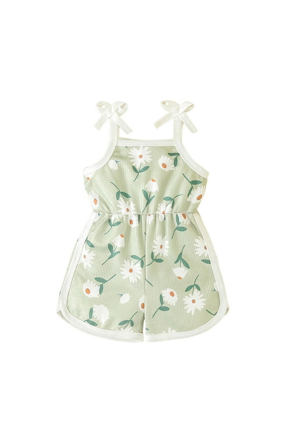 Baby Girl Romper Summer Sleeveless Jumpsuit Cartoon Flower Print Outwear Clothes Girls Outfit Green 6-12 Months