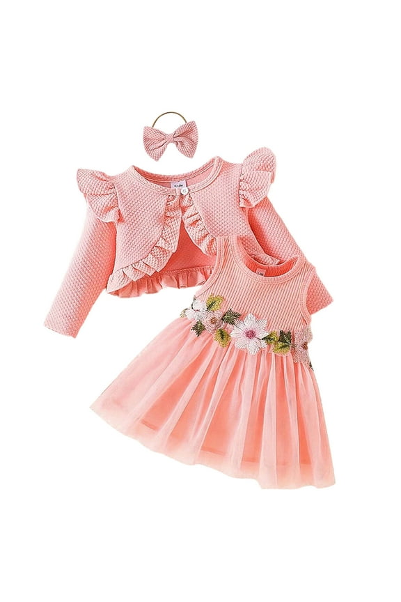 Baby Girl Summer Outfits Toddler Floral Dress With Long Sleeve Jacket Cute Casual Clothes Set 1-3 Years