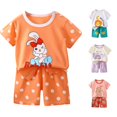 thumbnail image 1 of Weebloom Baby Girls' Pajama Sets Casual Fashion Short Sleeved Top + Shorts Home Clothes Pajamas Two Piece Short Sleeved Suit Sleepwear Nightwear Pjs Loungewear Orange 18-24 Months, 1 of 4