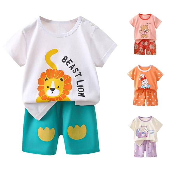 Weebloom Baby Girls' Pajama Sets Casual Fashion Short Sleeved Top + Shorts Home Clothes Pajamas Two Piece Short Sleeved Suit Sleepwear Nightwear Pjs Loungewear White 18-24 Months