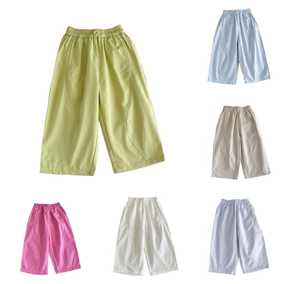 Weebloom Baby Girls Wide Leg Pants Kids Summer Casual Pants Straight Leg Lightweight Toddler Trousers Green 12-24 Months