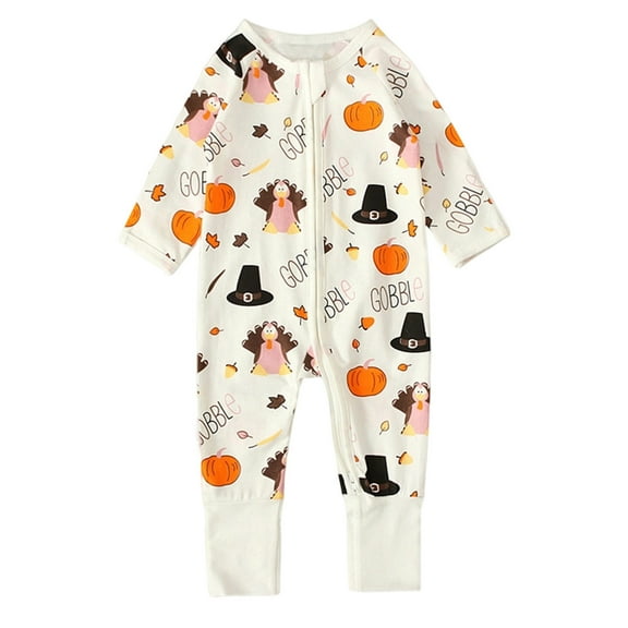 Weebloom Baby Halloween Pajamas Boys Girls Long Sleeve Pumpkin Pattern Jumpsuit Toddlers 0-3 Years Outfits 12-18 Months