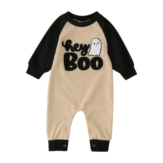 Weebloom Baby Halloween Pumpkin Outfit Cartoon Pumpkin Ghostface Printing Pullover Romper Jumpsuit Clothes 12-18 Months