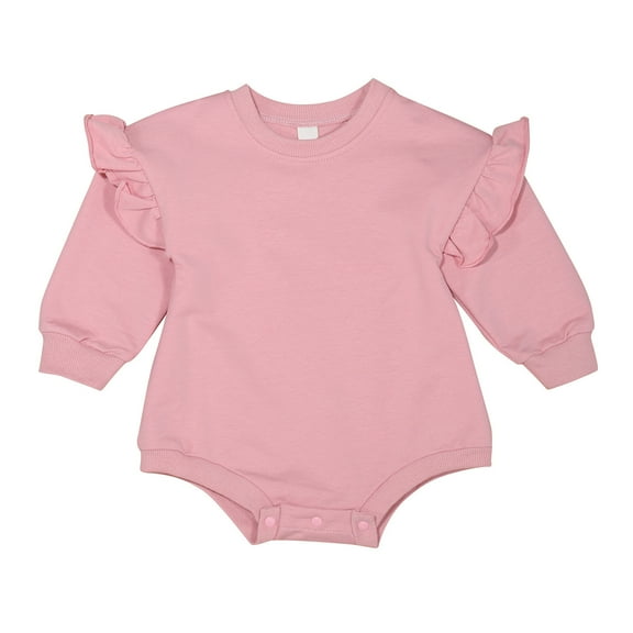 Weebloom Baby Outfits Girl Clothes Long Sleeve Romper Crewneck Sweatshirt Oversized Ruffle Onesie Bodysuit Fall Clothes Outfit,Pink 3-6 Months