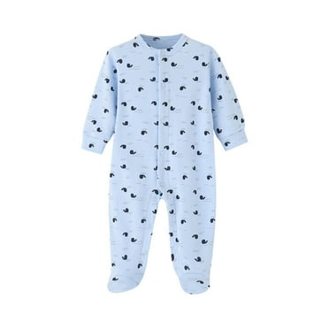 Weebloom Baby Rompers Boy Girl Bodysuits Long Sleeve Cute Cartoon Print Outfits For Toddler Soft Comfortable Stretchy Zip Up Romper Pajamas,Sky Blue 0-3 Months