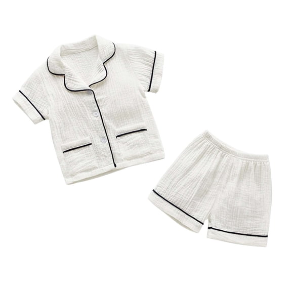 Weebloom Baby Rompers Girl Boy Kids Short Sleeves 2 Piece Button Down Classic Shorts Jumpsuit Loungewear,White 2-3 Years