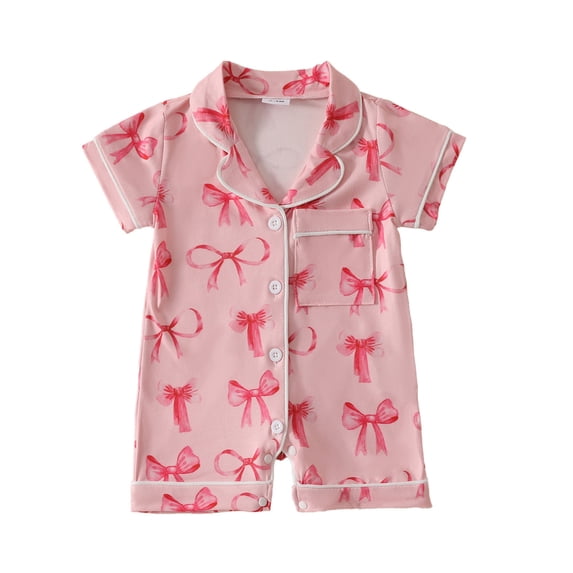 Weebloom Baby Sleepwear Short Sleeve Cartoon Prints Romper Jumpsuit Pajamas 6-12 Months Pink
