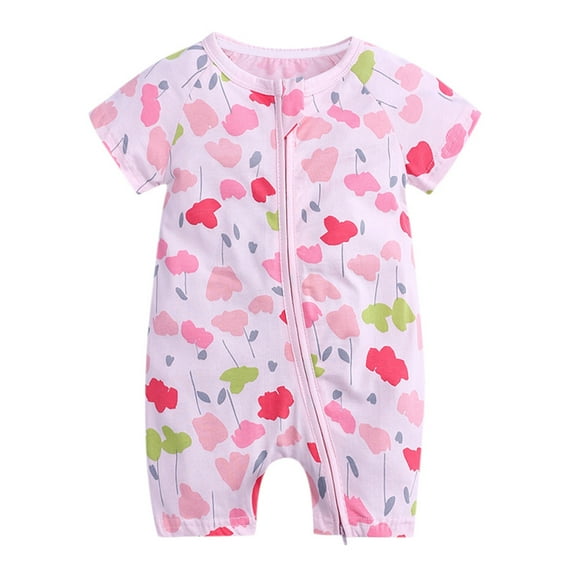 Weebloom Baby Sleepwear Short Sleeved Print Double Zipper Crawl Suit Bodysuit Pjs Pajamas Cute 0-3 Months