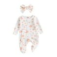 thumbnail image 1 of Weebloom Baby Sleepwear Toddler Long Sleeve Floral Prints Romper Jumpsuit Kinds Fall Winter Clothes Rompers,White 3-6 Months, 1 of 8