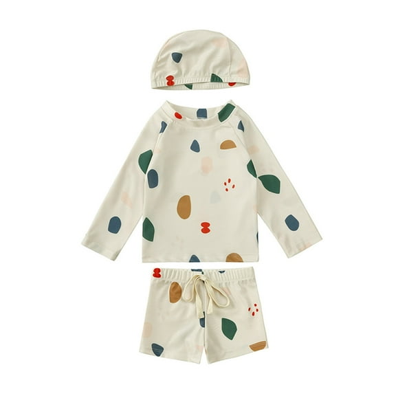 Weebloom Baby Swimsuit Boy Three Piece Rash Guard Floral Swimming Suits Bathing Suit Swim Trunk With Swimming Cap For Beach Pool Boys Swimsuits Khaki 6-12 Months