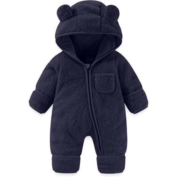 Weebloom Baby Winter Coats Boys Girls Bear Romper Outfit Suit Fold Over Mittens Footies Winter Clothes Hooded Jumpsuit Comfortable Pajamas 9-12 Months