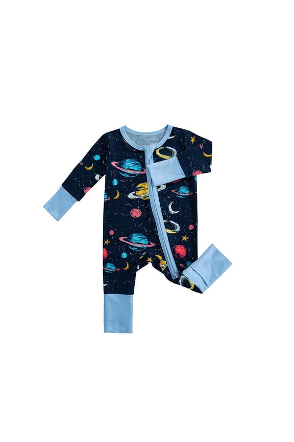 Bamboo Baby Clothes Bamboo Long Sleeved Zipper With Fabric Printing Infant To Toddler Daily Homewear Pajamas,Blue 3-6 Months