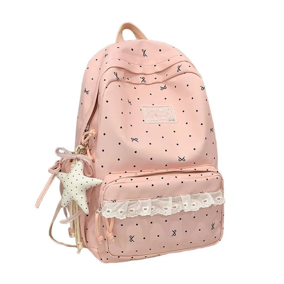 Weebloom Bow School Backpack For Kids Girls Cute Lace Print Full Coverage Casual Daypack Travel Large Bookbag Middle High School College Pink