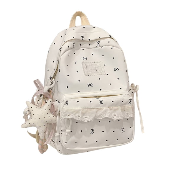 Weebloom Bow School Backpack For Kids Girls Cute Lace Print Full Coverage Casual Daypack Travel Large Bookbag Middle High School College White