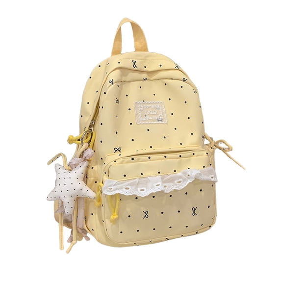 Weebloom Bow School Backpack For Kids Girls Cute Lace Print Full Coverage Casual Daypack Travel Large Bookbag Middle High School College Yellow
