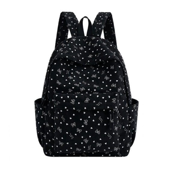 Weebloom Bow School Backpack For Kids Girls Cute Lightweight Corduroy Casual Schoolbag Bookbag Middle High School College Black