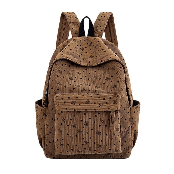 Weebloom Bow School Backpack For Kids Girls Cute Lightweight Corduroy Casual Schoolbag Bookbag Middle High School College Brown