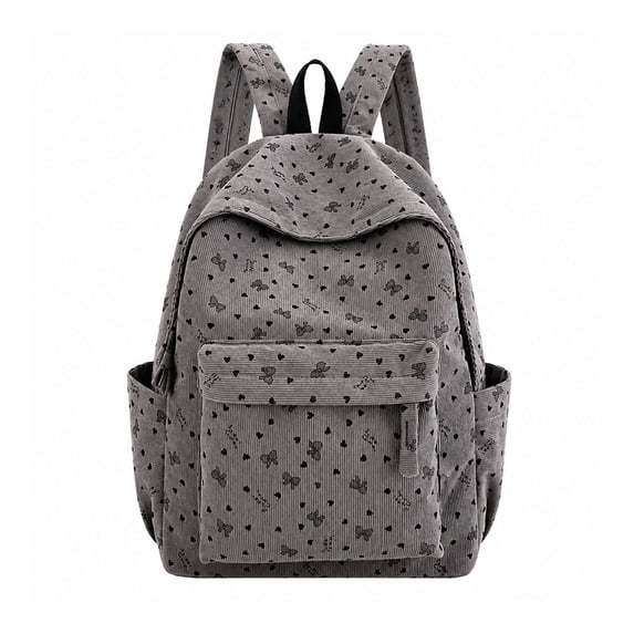 Weebloom Bow School Backpack For Kids Girls Cute Lightweight Corduroy Casual Schoolbag Bookbag Middle High School College Grey