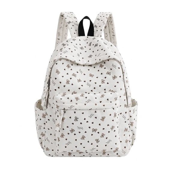 Weebloom Bow School Backpack For Kids Girls Cute Lightweight Corduroy Casual Schoolbag Bookbag Middle High School College White