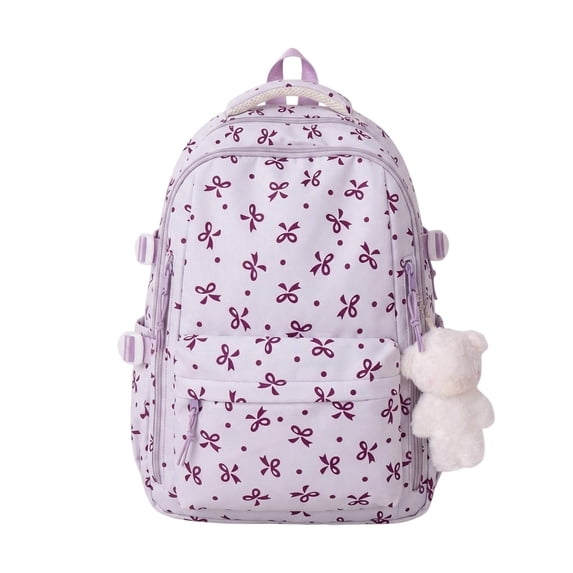 Weebloom Bow School Backpack For Kids Girls Cute Lightweight Large Capacity Elegant Bow Design Large Bookbag Middle High School College Purple