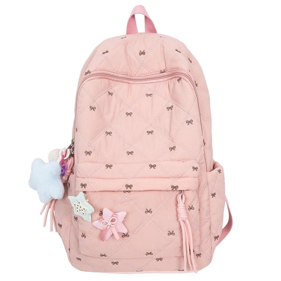 Weebloom Bow School Backpack For Kids Girls Cute Pattern Lightweight Comfort Large Bookbag Middle High School College Pink