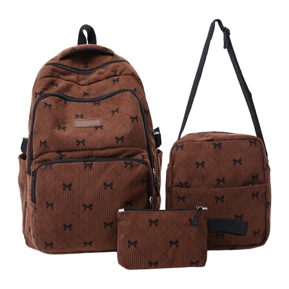 Weebloom Bow School Backpack For Kids Girls Cute 3Pcs School Bags Set Large Capacity 3 Piece Cute Cartoon Travel Large Bookbag Middle High School College Brown