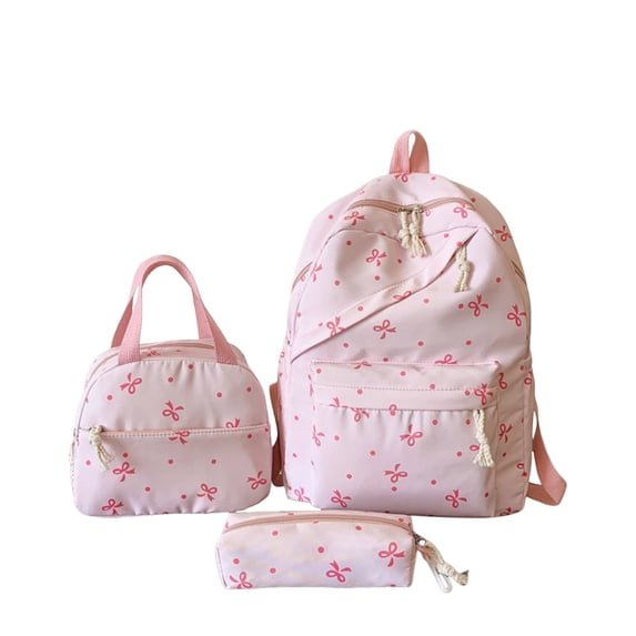 Weebloom Bow School Backpack With Lunch Box Pencil Case For Kids Girls Cute 3Pcs School Bags Set Cute Preppy Backpack Back To School Daypack Large Bookbag Middle High School College Pink