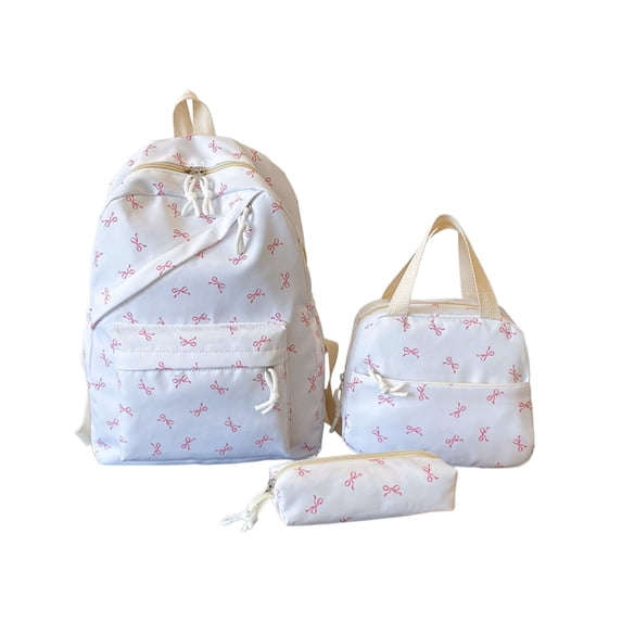 Weebloom Bow School Backpack With Lunch Box Pencil Case For Kids Girls Cute 3Pcs School Bags Set Large Capacity 3 Piece Cute Cartoon Travel Large Bookbag Middle High School College White