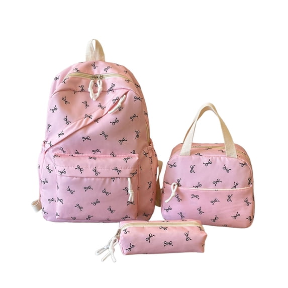Weebloom Bow School Backpack With Lunch Box Pencil Case For Kids Girls Cute 3Pcs School Bags Set Large Capacity 3 Piece Cute Cartoon Travel Large Bookbag Middle High School College Pink