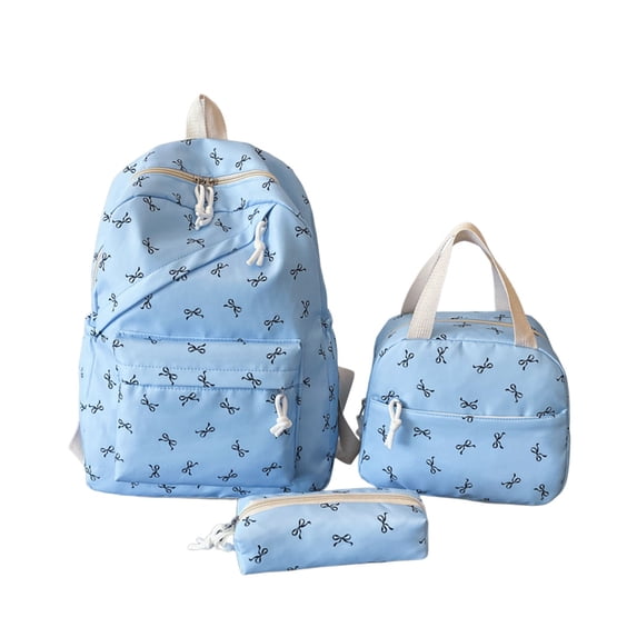 Weebloom Bow School Backpack With Lunch Box Pencil Case For Kids Girls Cute 3Pcs School Bags Set Large Capacity 3 Piece Cute Cartoon Travel Large Bookbag Middle High School College Blue