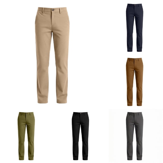 Weebloom Boys Dress Pants Uniform Pants Casual School Pants With Elastic Waistband Pants Trousers With Pockets Beige 9-10Years